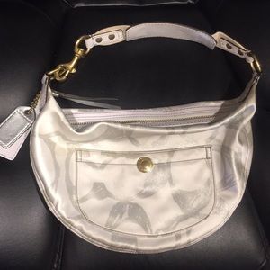 Coach Silver & White Signature Scribble Hobo